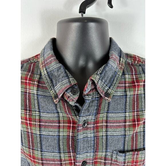 LL Bean Scotch Plaid Flannel Shirt Longsleeve Grey Red Size Large Tall - Picture 8 of 11
